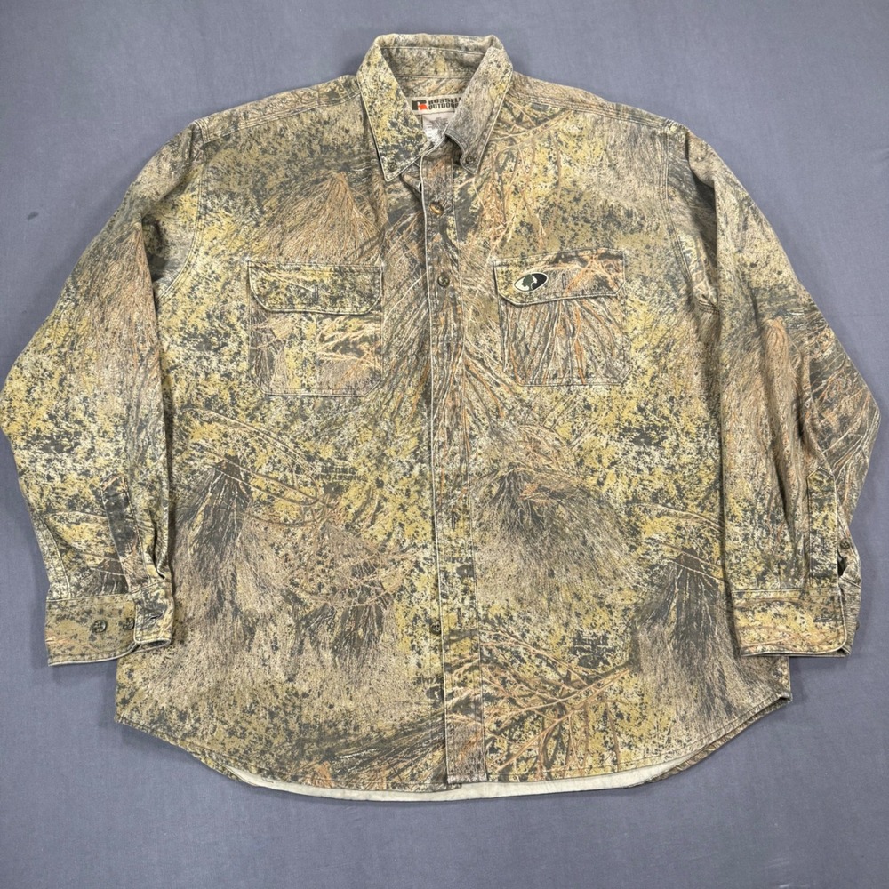 Russell Outdoors Mossy Oak Camo Explorer LS Shirt Mens XL Button Down Hunting